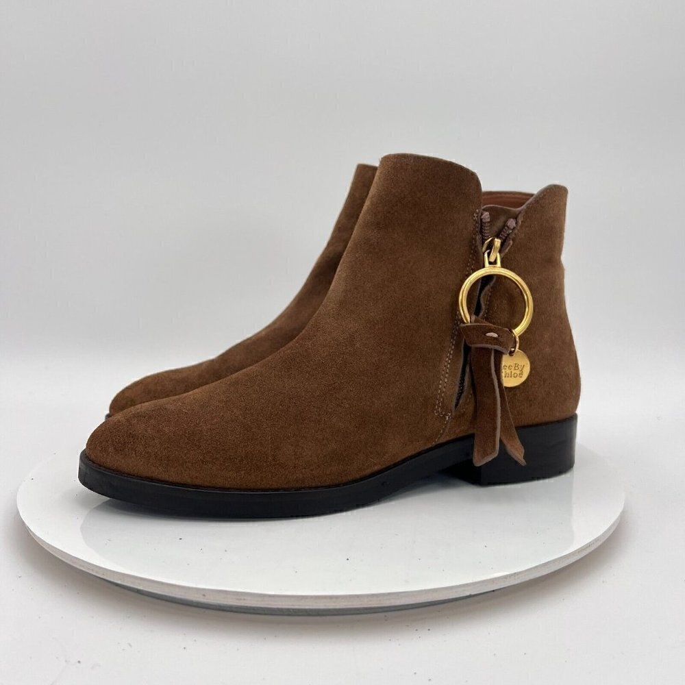 See By Chloe Women Size Eu 39.5 US 9.5 Brown Suede Leather Side Zip Ankle Boot